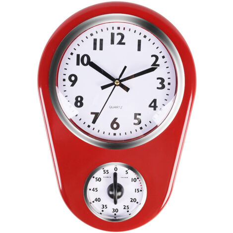 Horloge Murale de Cuisine avec Minuterie Horloge Murale de Cuisine Rouge Verre Abs Rouge Vintage Mur Grande Horloge de Surveillance Maison Minuterie de Cuisine (1/5)