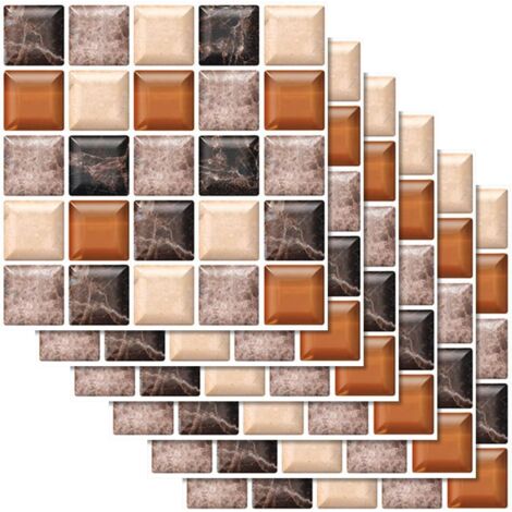 Sollbry – Lot de 30 stickers carrelage auto-adhésifs 20x20cm – Imperméables et oléophobes – Design marbre mosaïque café gris – Faciles à installer - Bain-20x20cm (1/5)