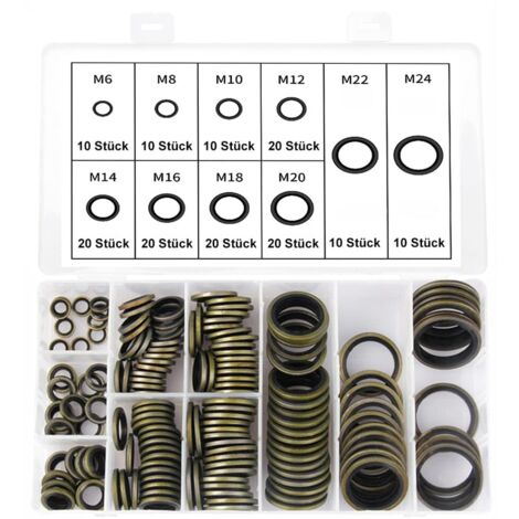 Rondelle Plate avec Lèvre en Caoutchouc,150 pièces Rondelles caoutchouc metal Pour Presses Hydrauliques, Tuyaux, Bouchons de Vidange D'huile Automobile, Cylindres, 10 Tailles (1/5)
