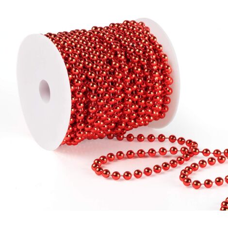 Guirlande décorative de perles pour la décoration du sapin de Noël, couleur rouge, longueur totale de 30 mètres.