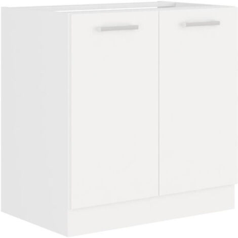 ATLAS Meuble sous-évier 2 portes - L 80 x H 82 x P52 cm - Décor blanc - Plan de travail non inclus (1/5)