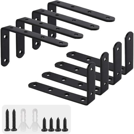 ZOLGINAH 8Pcs Equerre Étagère Murale avec 48 Vis Support Étagère Mural Support en forme de L Équerre de Fixation pour Étagère Déco Cuisine Chambre Meubles Suspendus Placard 125 x 75 x 3mm Noir Fer (1/5)
