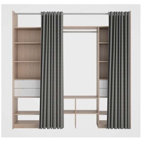 SANS MARQUE Kit dressing duo effet chêne avec rideau H.220 x l.163 à 220 x P.48 cm