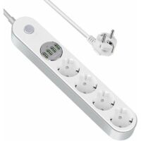 Multiprise USB Parafoudre 4 Prises + 4 USB, Interrupteur, 2m