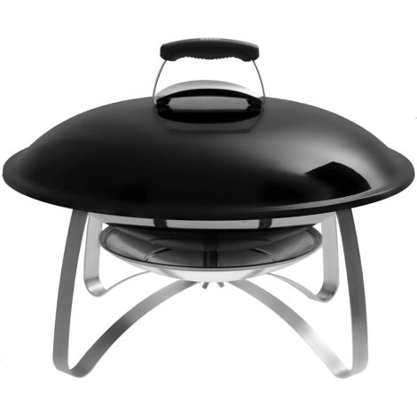 Weber Fireplace, Fuoco da esterno con lega di acciaio smaltato, grande coperchio antincendio e maniglia del coperchio resistente al calore, gambe stabili, scudo termico - Nero (2750)