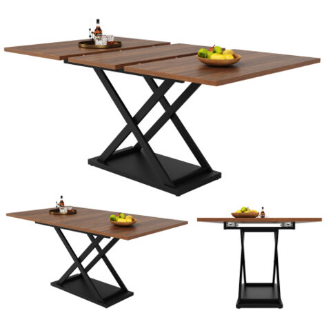 Table extensible 120-160cm noyer avec pieds croisés noirs design