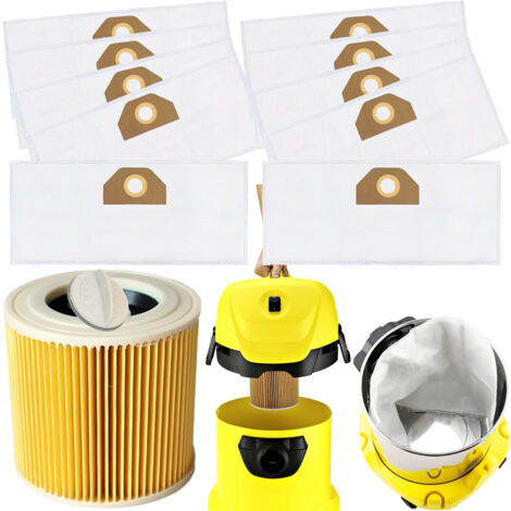 Ensemble de 10 sacs et filtres en microfibre synthétique pour aspirateur Karcher WD3/WD2