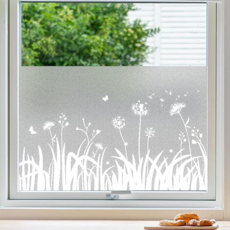 Film dépoli pour vitres, teinté opaque, motif pissenlit, sans colle, pour salle de bain, bureau, cuisine, 44 x 200 cm (1/5)