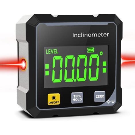 Niveau laser - Anglemètre numérique - Anglemètre numérique avec laser - Laser magnétique puissant à quatre faces pour la mesure d'angle avec double laser - Niveau à bulle numérique
