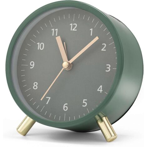 Réveil analogique silencieux, réveil en métal avec veilleuse, réveil silencieux (vert)