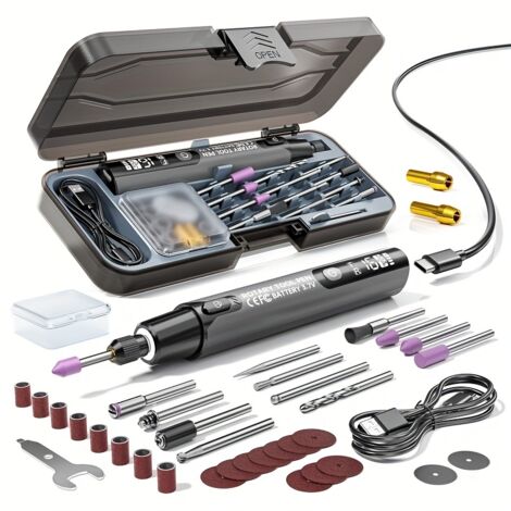 Mini perceuse/meuleuse/polisseuse/graveuse électrique 40 en 1 – Outil rotatif portatif à 6 vitesses avec écran LCD, 40 (Bo