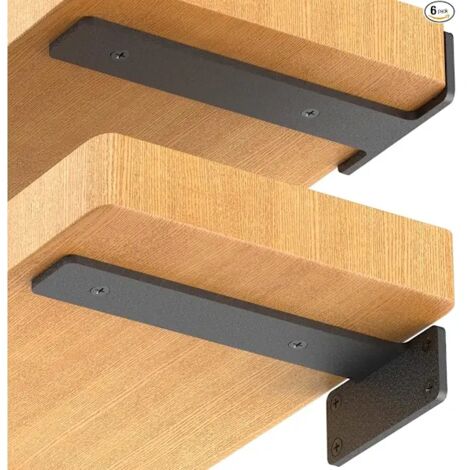 Lot de 6 supports d'étagère murale, supports d'étagère industriels robustes de 15 cm, supports métalliques noirs en forme de L pour étagères D-FA-