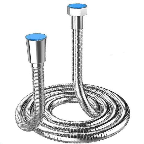 Flexible de douche extra-long en acier inoxydable avec raccord en laiton massif, universel, résistant à l'éclatement, chromé (500 cm) – Marquage CE (1/5)