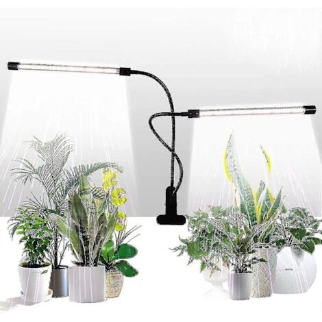 Lampe horticole LED 50 W 84 LED, lampe à pince à double tête, lumière du soleil à spectre complet, minuterie 4/8/12 h avec 5 niveaux de gradation pour plantes d'intérieur
