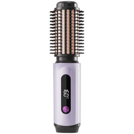 Brosse chauffante sans fil rechargeable 2 en 1 pour lisser et boucler, compatible avec Huawei, Samsung, Apple et Garmin (violet).