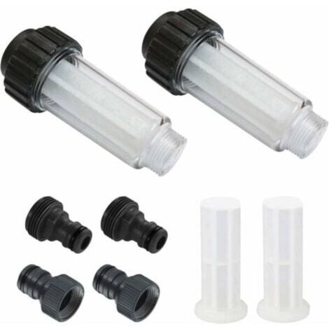 Filtre à eau pour tuyau d'arrosage, lot de 2 préfiltres à eau de 19 mm (3/4 pouce) avec 4 éléments filtrants et 2 adaptateurs rapides pour nettoyeur haute pression, jardin (1/5)
