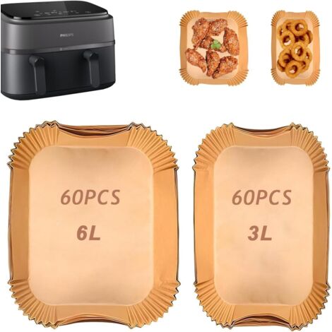 Papier sulfurisé pour friteuse à air chaud Philips à double panier 6L/3L série 3000 NA350 00, jetable, antiadhésif, 120 pièces