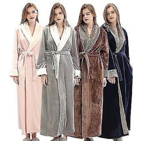 Peignoir long, chaud et doux en laine pour femme (XL, gris)