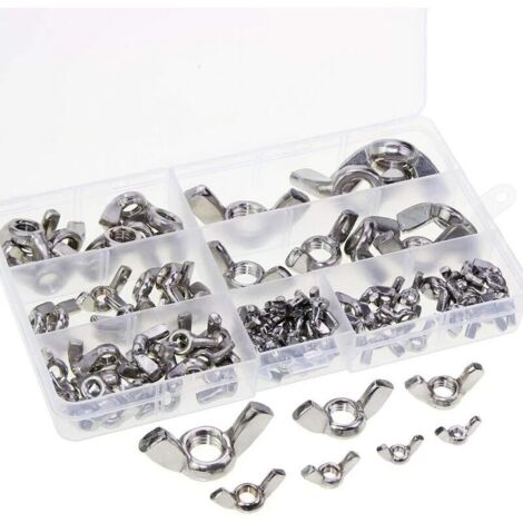 Écrous à oreilles, 100 pcs en acier inoxydable Filetage métrique M8 Écrous à oreilles Écrous à oreilles M3 M4 M5 M6 M8 M10 M12 Kit d'assortiment d'écrous à oreilles pour outils de bricolage, (1/5)