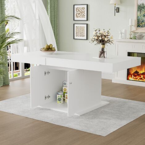 Table à rallonges, L140/180W80H76cm, table à manger avec espace de rangement, table à manger rectangulaire, table basse, table à manger multifonctionnelle peu encombrante, table télescopique automatiq
