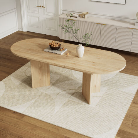 Table à rallonges 120/160 80 cm, pour 4 à 6 personnes, table à coins arrondis, plateau épais, table à rallonges de style simple, couleur chêne (1/5)