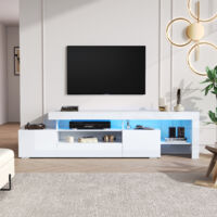 Meuble TV 1923753 cm avec 3 armoires, support TV et meuble TV avec LED, meuble bas brillant et table TV, meuble TV et commode TV Convient pour les téléviseurs jusqu'à 85 pouces, blanc