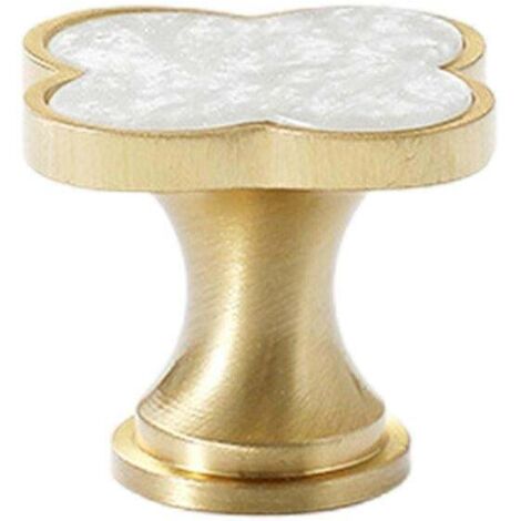 Poignée de meuble trèfle à quatre feuilles, un trou, style vintage, pour tiroir, porte ou placard, finition blanche brillante. (1/5)