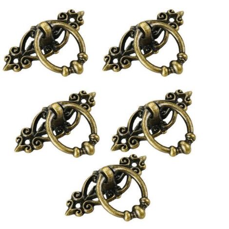 Lot de 5 poignées vintage pour porte de tiroir, placard ou meuble, en fer doré et laiton antique. (1/5)
