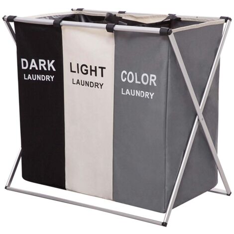 Panier à linge pliable en tissu Oxford, bac à linge portable (noir, gris et blanc) (1/5)