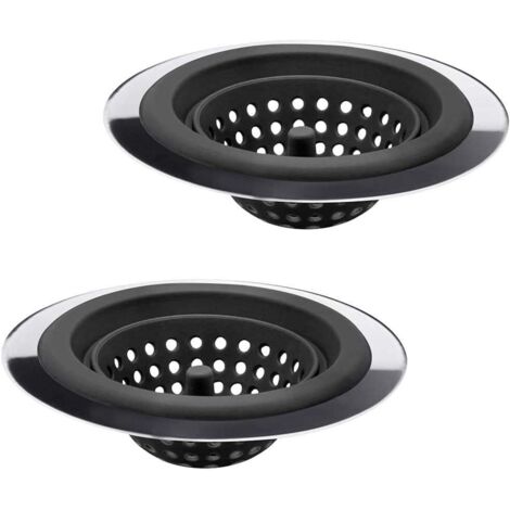 Lot de 2 crépines d'évier de cuisine, paniers flexibles en silicone et acier inoxydable (1/5)