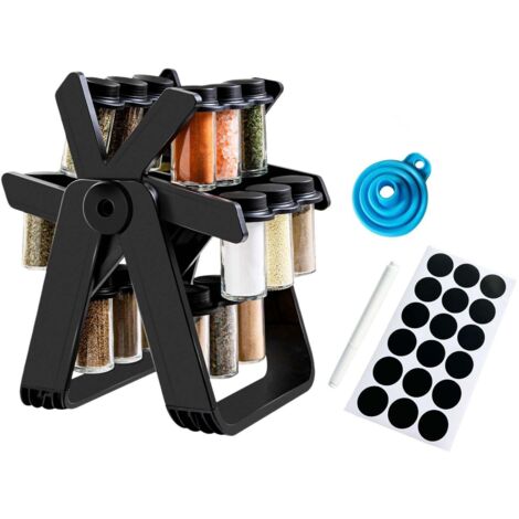 Tour de rangement rotative à 360° pour épices - Capacité de 18 pots avec étiquettes, stylo et entonnoir pliable (ensemble de 18 pièces) (1/5)