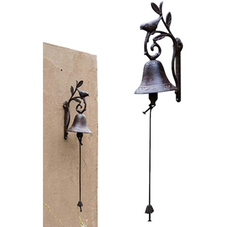 Sonnette de porte rustique vintage en fer forgé avec motif d'oiseau et de branche (noire) (1/5)