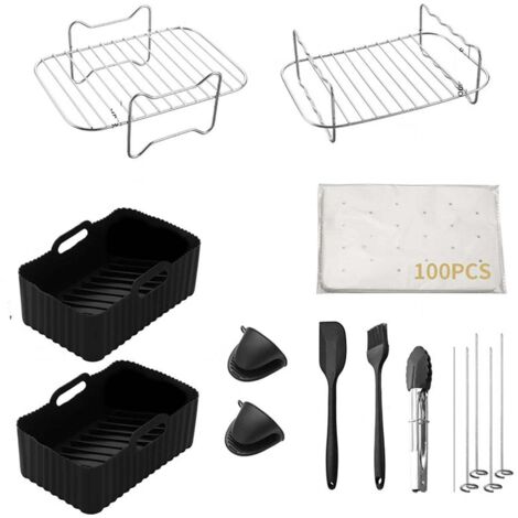 Ensemble de 11 accessoires pour friteuse à air Ninja comprenant des grilles, des doublures, une brosse à huile, une pince et une poêle (noir, 1 ensemble) (1/5)