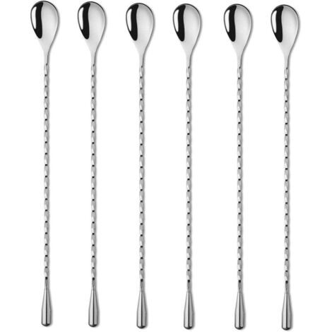 Lot de 6 cuillères à cocktail en acier inoxydable (argent, 30 cm, spirale) (1/5)