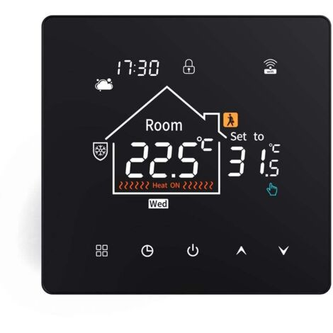 Thermostat intelligent : écran tactile LCD, chauffage programmable, minuterie/réservation, maison/hôtel/bureau/centre commercial (sans Wi-Fi) (noir, 8,6 x 8,6 x 4,1 cm) (1/5)