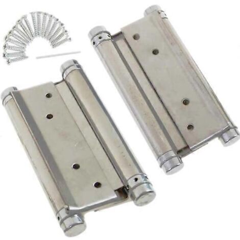 Charnières à double action avec ressort 4" (100 mm) - 1 paire avec vis - Charnières de porte battante doubles en acier inoxydable pour portes de cuisine de café intérieures et extérieures (1/4)