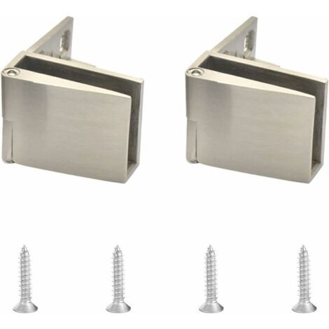 Charnières pour porte en verre Longziming, lot de 2, en alliage de zinc, sans cadre, à pince à 90 degrés, pour verre de 3 à 5 mm d'épaisseur (brossé) (1/5)