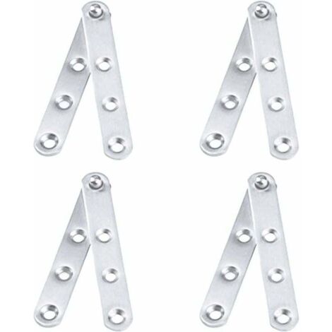 Lot de 4 charnières pour portes battantes en acier inoxydable (100 x 16 mm). Rotation à 360°. Ouverture vers le bas. Pour portes de placards, armoires à chaussures - Argenté (1/4)