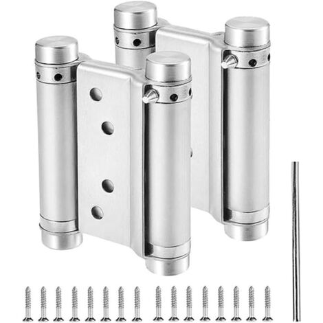 Charnières de porte ING - Lot de 2 - Charnières à ressort - Charnières pivotantes - 7,6 cm - Charnières pour portes intérieures - Charnières à double ressort - Installation facile - Argent (1/5)