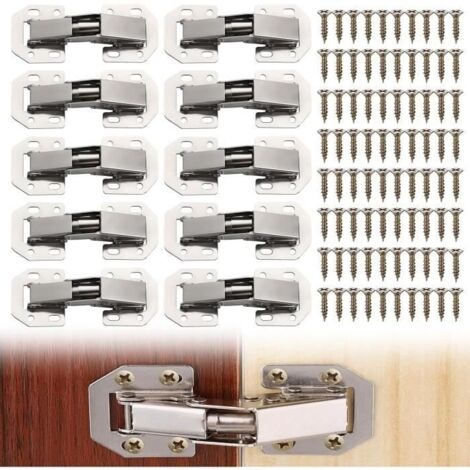 Charnières pour portes de placard, lot de 10 charnières pour portes de cuisine, charnières invisibles avec vis, charnières en acier inoxydable pour portes de placard (1/3)