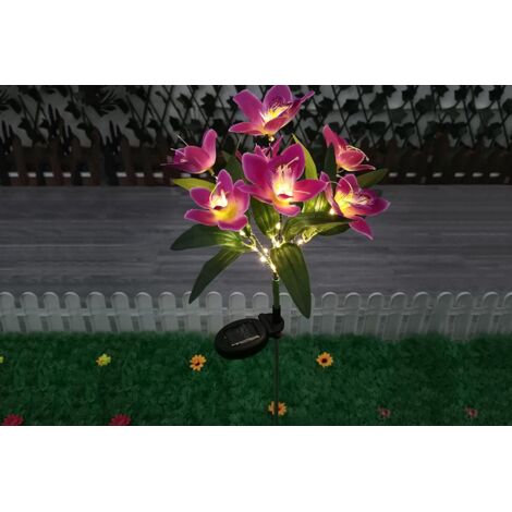 Lampe solaire en forme de fleur, lampe orchidée solaire pour jardin, lampe florale résistante à l'eau - Violet (1/4)