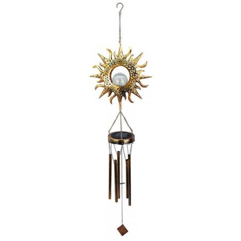 Carillon éolien solaire avec lumières LED, guirlande lumineuse décorative suspendue pour jardin ou extérieur, style soleil (1/5)