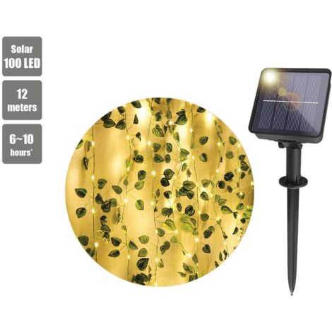 Guirlande lumineuse solaire de 80 LED, 12 m, vert vigne, étanche, pour jardin extérieur et décoration de fête. (1/5)