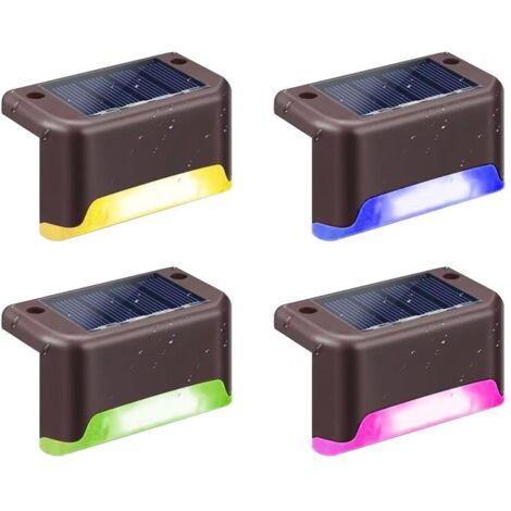 Lot de 4 lampes solaires LED étanches d'extérieur pour terrasse, jardin, allée, marches et clôture - Marron - Lumière multicolore (1/4)