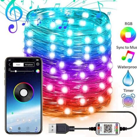 Guirlande lumineuse féérique LED RGB à contrôle via application Bluetooth pour décorations de Noël (1/5)