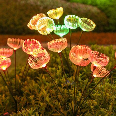 Lot de 2 lampes solaires décoratives en forme de méduses à 7 têtes, couleurs changeantes, pour jardin, terrasse ou extérieur. (1/5)