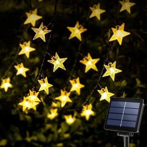 Guirlande lumineuse solaire en forme d'étoile de 12 m avec 100 LED, idéale pour décorer votre jardin ou vos fêtes en extérieur. (1/5)