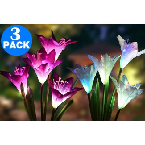 Lot de 3 lampes solaires LED en forme de lys, étanches et à changement de couleur, pour jardin, cour et pelouse. (1/5)