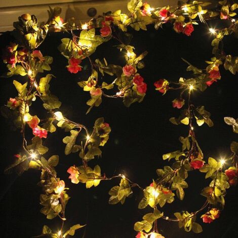 Guirlande lumineuse féérique de 20 LED en forme de vigne de roses artificielles, rose rouge, pour intérieur et extérieur (1/5)
