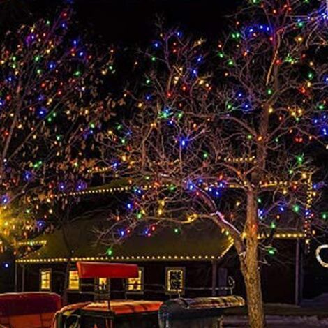 Guirlande lumineuse de Noël multicolore de 10 m et 100 LED, fonctionnant sur piles, avec 8 modes d'éclairage. (1/4)